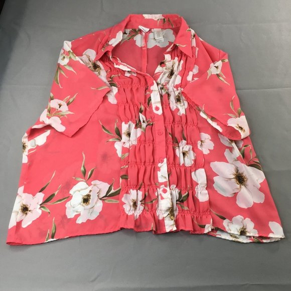 Emma James Womens Shirt 22W Floral Blouse See-through Short Sleeve Lightweight - Picture 1 of 10
